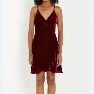 Burgundy Velvet Faux Wrap Ruffle Cocktail Dress 10